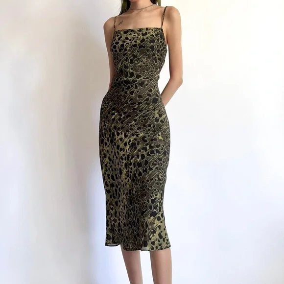 Forever 21 | Dresses | Vintage 9s Dark Green Leopard Print Slip Dress |  Poshmark